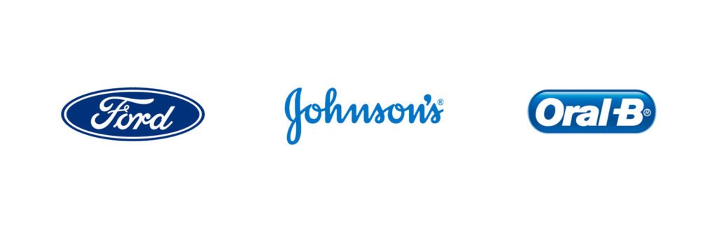 Logotipo de Ford, Johnsons y Oral B en azul