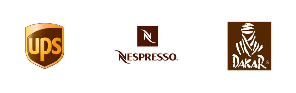 Logotipo de UPS, Nespresso y Dakar en marrón o café